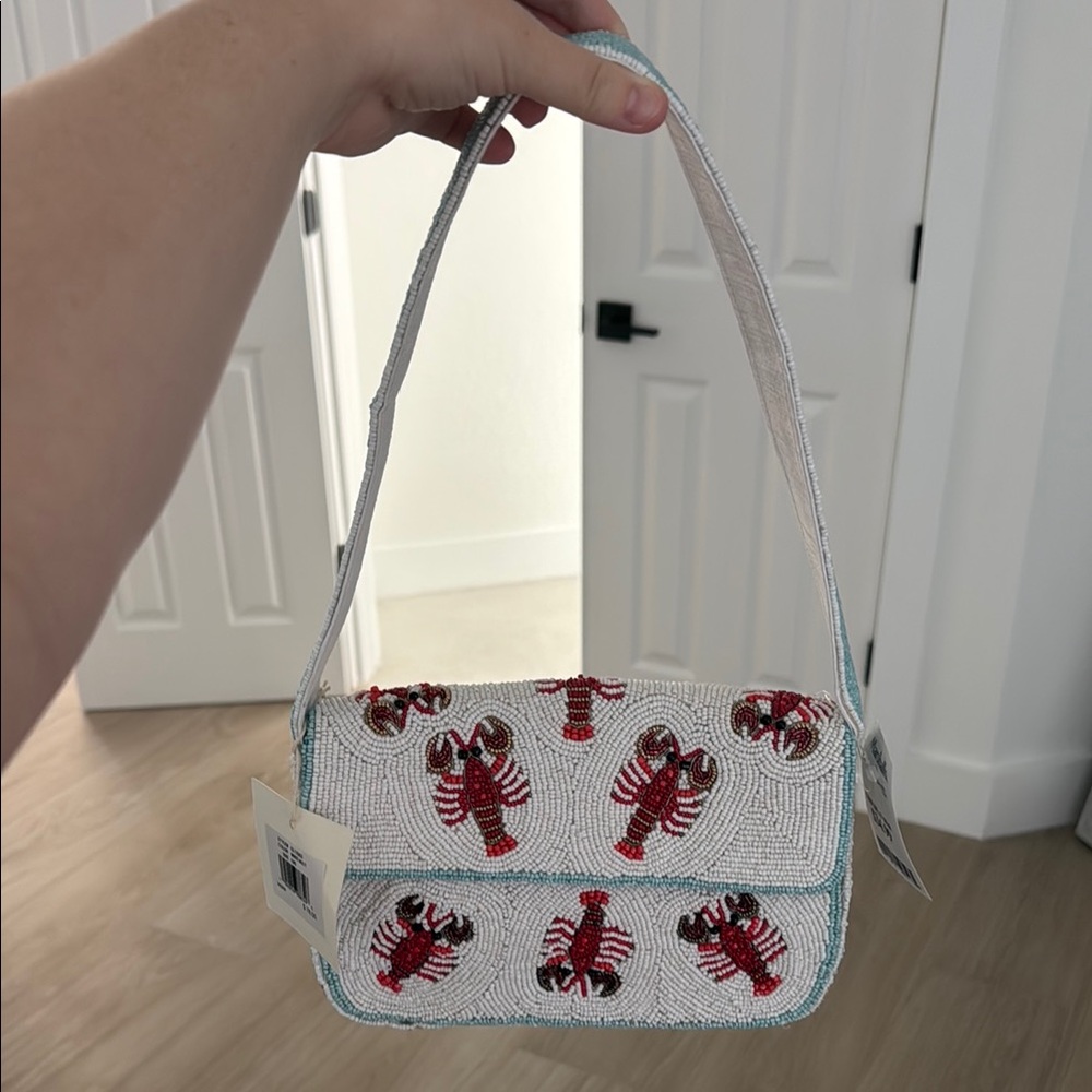 VIRAL Lobster Beaded Handbag - White and Red